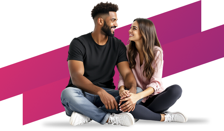A smiling couple
                            sitting together, representing authentic connection.